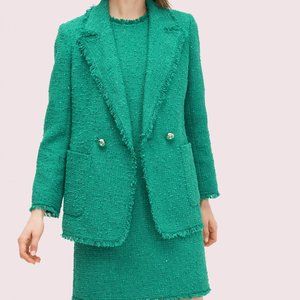 NWOT Kate Spade Womens 2 Piece Shift Dress Suit 8 Sequin Tweed Blazer Set Green